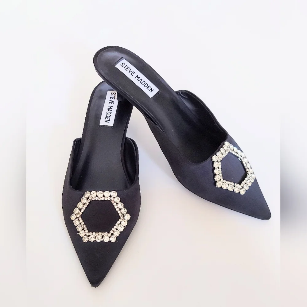 Steve Madden Black Kees Rhinestone Embellished Kitten Heels Womens Size 7M